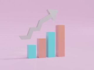 Business graph 3d render illustration. Growth chart report symbol for progress.