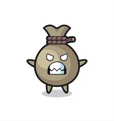 wrathful expression of the money sack mascot character