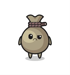 the mascot of the money sack with sceptical face