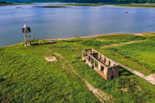 Vajiralongkorn, Wat Saam Prasob, the Sunken drowning Temple in Sangkhlaburi in Kanchanaburi, Thailand