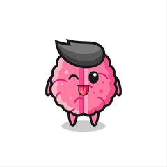 cute brain character in sweet expression while sticking out her tongue