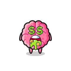 brain character with an expression of crazy about money