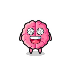 cute brain character with hypnotized eyes