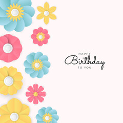 Happy birthday party invitation card background. Universal creative flower greeting card. Carnival flower and celebration card templates. Trendy color style. Vector design element.