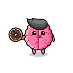 illustration of an brain character eating a doughnut