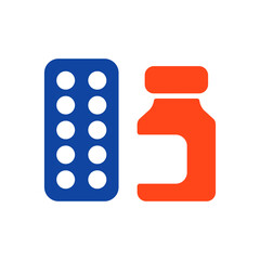 Medicine jar and pills strip vector glyph icon