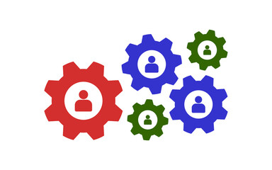 Business team icons set in colored gears. Infographic symbol for web design, logo, application on white background