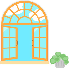 開いた室内側の両開き窓