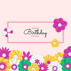 Happy birthday card background with colorful flowers