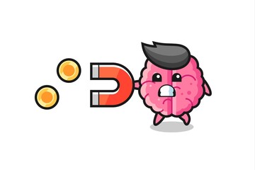 the character of brain hold a magnet to catch the gold coins