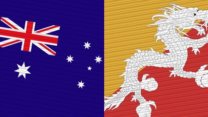 Bhutan and Australia Two Half Flags Together Fabric Texture Illustration