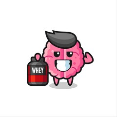 Obraz premium the muscular brain character is holding a protein supplement