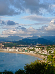 Top view of Biscay Bay backlit by sun at summertime. San Sebastian, Basque country, Spain