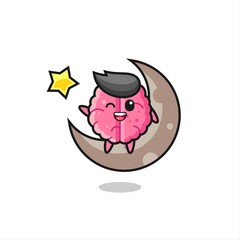 illustration of brain cartoon sitting on the half moon