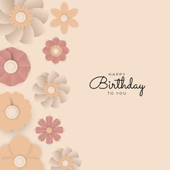 Obraz premium Happy birthday vector set of cards with floral flower leaves border in beige pastel background. Birthday floral card set. Vector illustration.