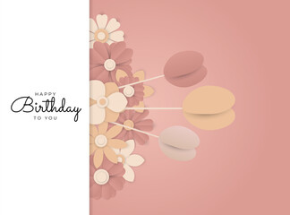 Happy birthday vector set of cards with floral flower leaves border in beige pastel background. Birthday floral card set. Vector illustration.