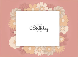 Happy birthday vector set of cards with floral flower leaves border in beige pastel background. Birthday floral card set. Vector illustration.