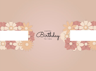 Happy birthday vector set of cards with floral flower leaves border in beige pastel background. Birthday floral card set. Vector illustration.