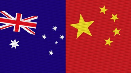 Obraz na płótnie Canvas China and Australia Two Half Flags Together Fabric Texture Illustration