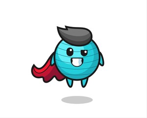 the cute exercise ball character as a flying superhero