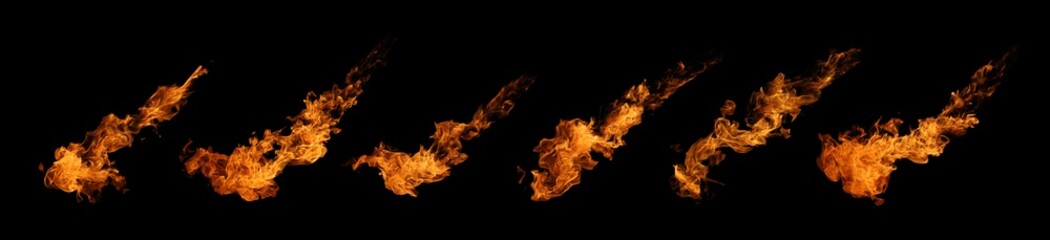 Fototapeta premium The set of fire and burning flame isolated on dark background for graphic design