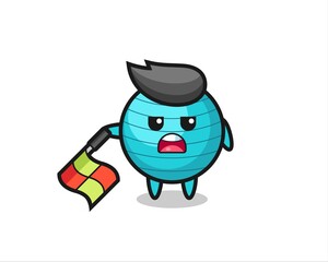 exercise ball character as line judge hold the flag down at a 45 degree angle