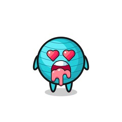 the falling in love expression of a cute exercise ball with heart shaped eyes