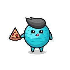 cute exercise ball cartoon eating pizza
