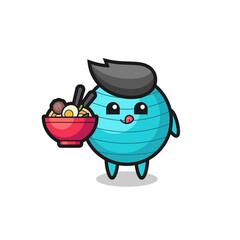 cute exercise ball character eating noodles