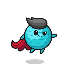 cute exercise ball superhero character is flying