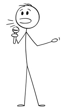 Person or Public Conference Speaker Speaking to Microphone, Vector Cartoon Stick Figure Illustration