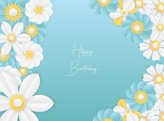 Greeting card with trendy floral and leaves. Happy Birthday. Farm flower. Happy birthday greeting card and party invitation, vector illustration, hand drawn style.