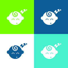Baby Silhouette Sleeping Flat four color minimal icon set