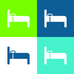 Bed Flat four color minimal icon set