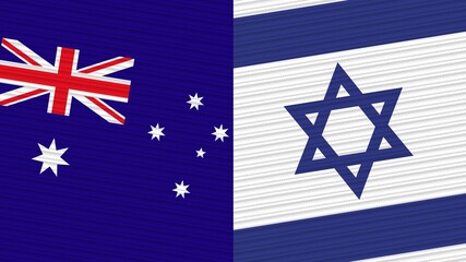 Israel and Australia Two Half Flags Together Fabric Texture Illustration