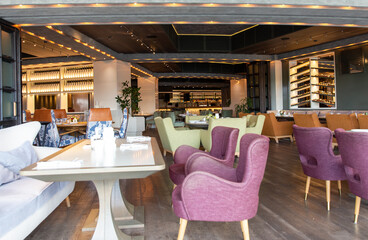 Interior of cozy luxury restaurant with original design