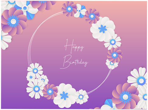 Greeting card with trendy floral and leaves. Happy Birthday. Farm flower. Happy birthday greeting card and party invitation, vector illustration, hand drawn style.