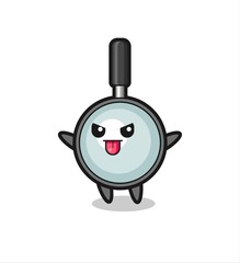 naughty magnifying glass character in mocking pose