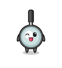 cute magnifying glass character in sweet expression while sticking out her tongue