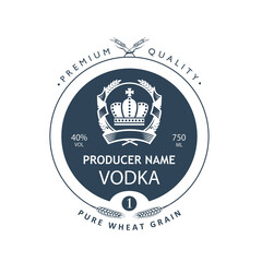 template vodka label with royal crown and ears of wheat in retro style