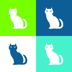 Black Evil Cat Flat four color minimal icon set