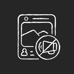 Social media censorship chalk white icon on dark background. Restrict access to harmful groups. Silencing voices. Handling extreme speech, content. Isolated vector chalkboard illustration on black