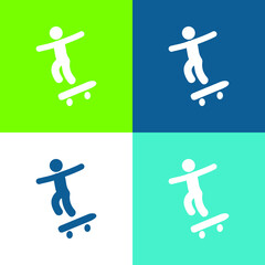 Fototapeta na wymiar Boy With Skatingboard Flat four color minimal icon set