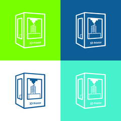 3d Printer Flat four color minimal icon set