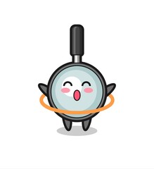 Fototapeta premium cute magnifying glass cartoon is playing hula hoop