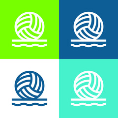 Beach Volleyball Flat four color minimal icon set