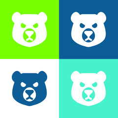 Bear Head Flat four color minimal icon set