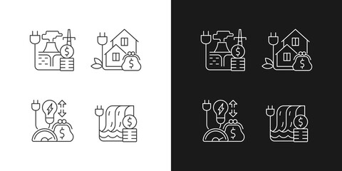 Electrical power cost linear icons set for dark and light mode. Geothermal energy. Green pricing program. Customizable thin line symbols. Isolated vector outline illustrations. Editable stroke