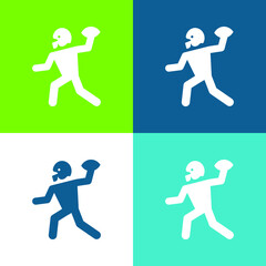 American Football Player Playing Throwing The Ball In His Hand Flat four color minimal icon set