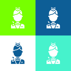 Air Hostess Flat four color minimal icon set